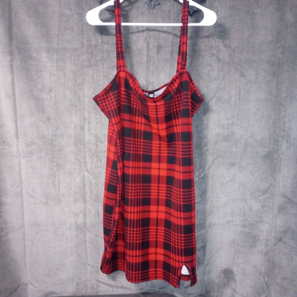 SHEIN Red and Black Plaid Slip Dress